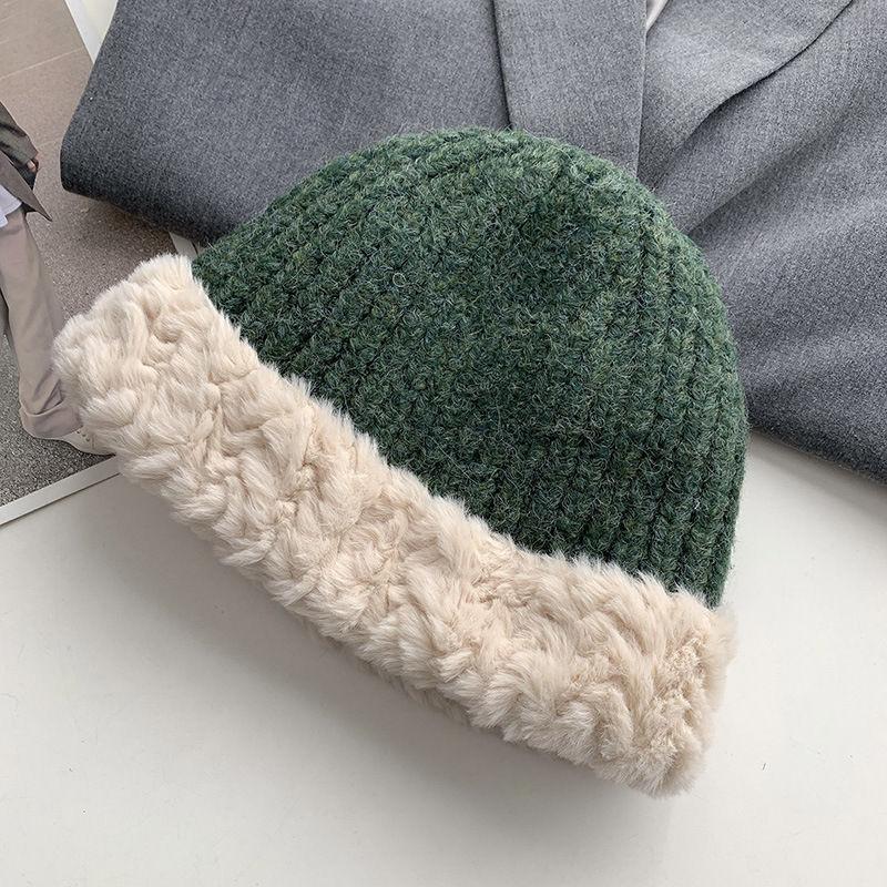 Модная зимняя шапка для женщин, вязаная шерстяная ведро, теплые шапки, купольная панама, черно-белая винтажная шляпа-ведро в рыбацком стиле