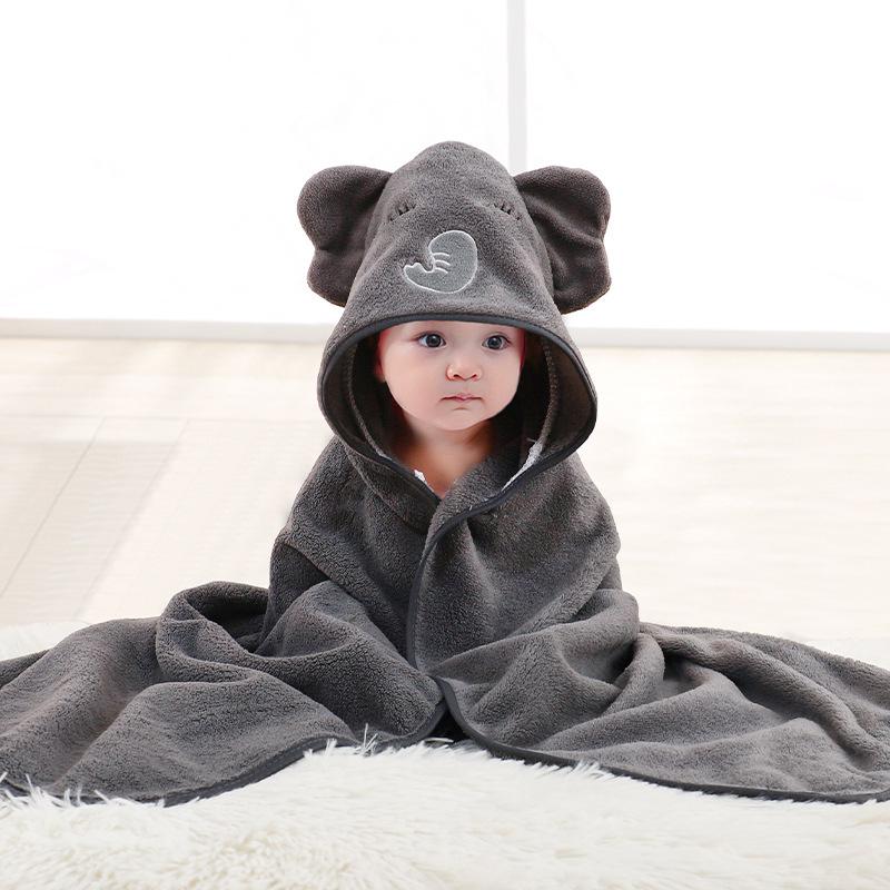 Newborn Cartoon Hooded Swaddle Blanket - Absorbent Coral Fleece for Spring & Autumn