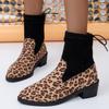 Ankle Boots for Women 2024 Winter New Leopard Print Women's Boots Fashion Pointed Toe Ladies Sock Boots Comfort Platform Boots