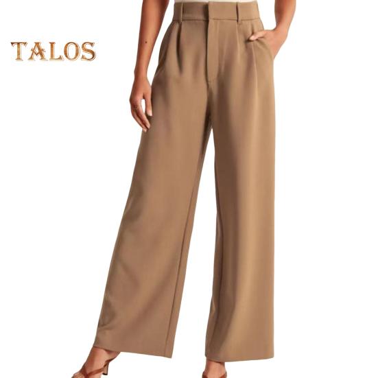 Женские брюки с застежкой-молнией на пуговицы, однотонные брюки с карманами, прямые широкие брюки для офиса и леди, рабочая одежда