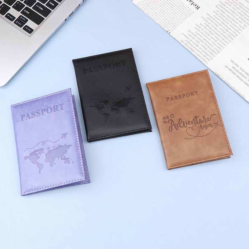 Pu Leather Card Case Cover Unisex Simple Passport Cover World Thin Slim Travel Passport Holder Wallet Gift