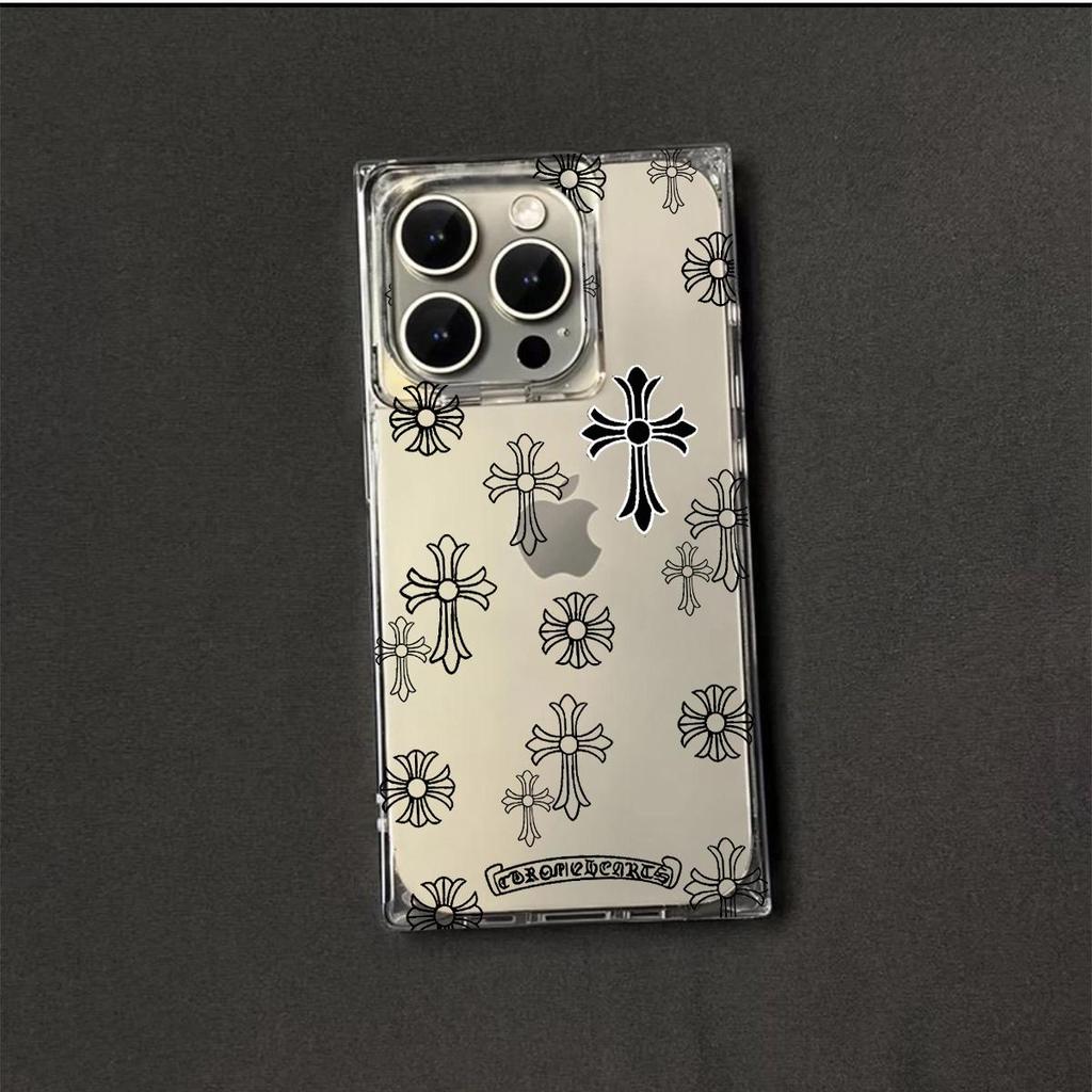 Прозрачный квадратный чехол-накладка для iPhone 11 14 Pro Max 12 15 Plus 13 16 ProMax, защита от окисления, крестообразный узор