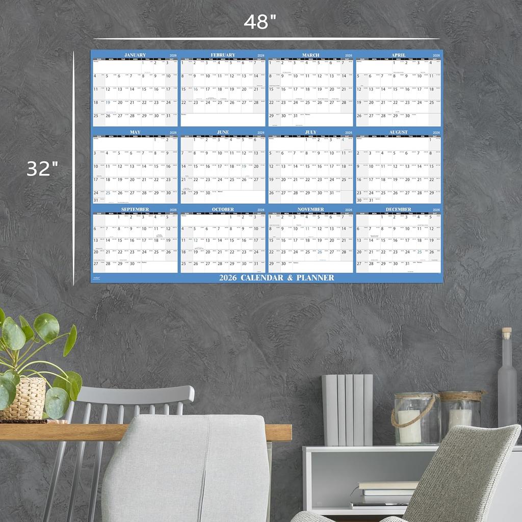 2026 Dry Erase Calendar for Wall - 2026 Calendar Dry Erase, Yearly Wall Calendar, 48" x 32", Jan.2026 - Dec.2026, 2026 Wall Calendar Dry Erase, Large