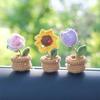 Hand Knitted Diy Mini Potted Crochet Wool Sunflower Car Interior Center Console Decoration Ornaments Cute Plant Decoration Doll