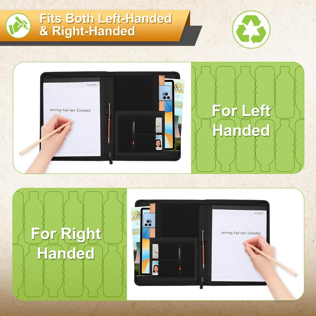 Toplive Clipboard A4 Binder Folder Clip File Repeat Use Note Cover Premium Fabric Equipped with Storage Pocket Includes Pen Holder Zipper Closure