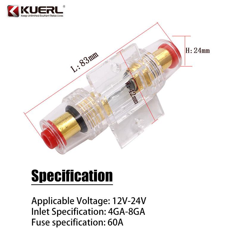 60AMP Transparent Fuse Holder Block DC 12V~24V Car Audio Refit Fuse Holder Gauge Car Audio Amplifier Circuit Breaker Inline Fuse