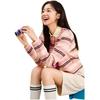 Anta X Cute Town Коллаборация Серия Жизнь Поло Воротник Полосатый Цветовой Блок Свободная Футболка с Длинным Рукавом Женские Топы 162548404-1