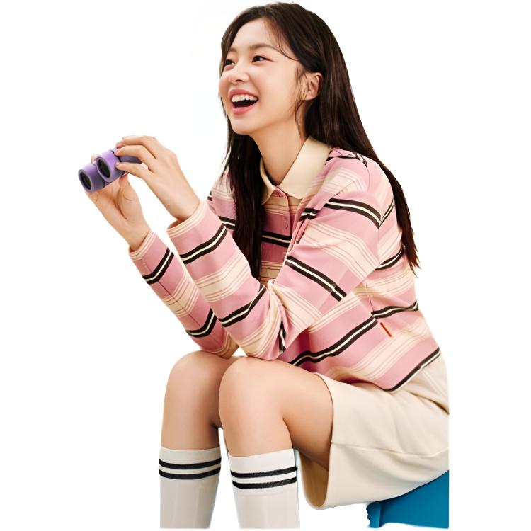 Anta X Cute Town Коллаборация Серия Жизнь Поло Воротник Полосатый Цветовой Блок Свободная Футболка с Длинным Рукавом Женские Топы 162548404-1