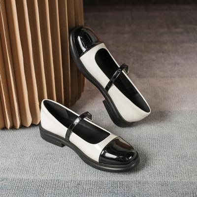 Универсальные маленькие ароматные стильные туфли-лодочки, модные женские туфли Мэри Джейн, глянцевая лакированная кожа с блокировкой цвета, толстый каблук с круглой головкой