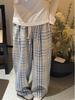Korean-Style Light Blue Plaid Wide-Leg Pants for Women - Slimming, Elastic Waist, Casual Fashion