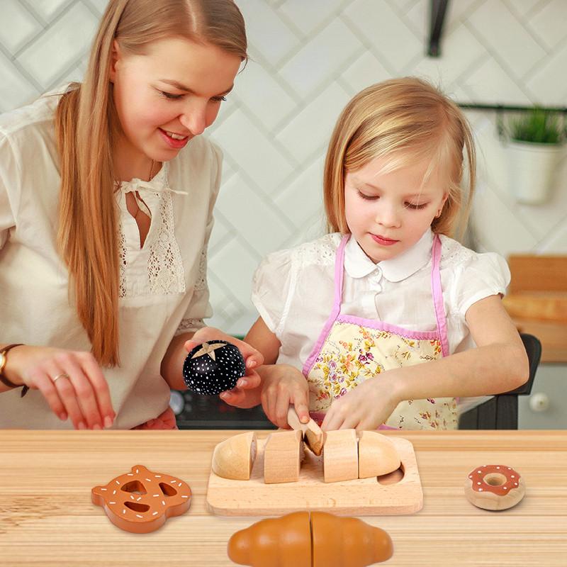 Simulation Wooden Funny Velcro Bread Cutting Game Children Toy Set For Kid Gift