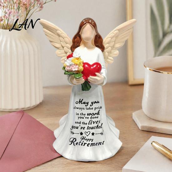 Healing Gifts for Retired Colleagues Faceless Angel Statue with Heart Flowers, Hand Painted Resin Artistic Synthetic Crafts Figurine, Decorative
