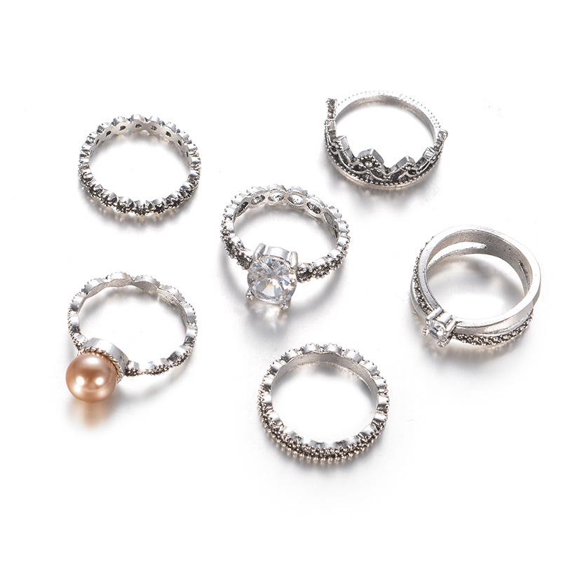 Аксессуары, Винтажный набор колец с цирконовыми камнями, 6- Piece Ring, Кольцо с белым камнем