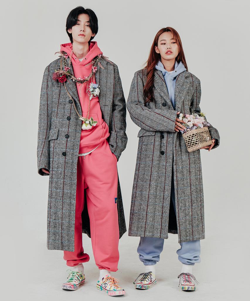 Wavegun Retro Check Long Coat Gray