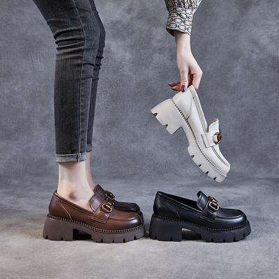 Мокасины из натуральной кожи, одинарные туфли, увеличенная высота, толстая подошва, маленькие кожаные туфли