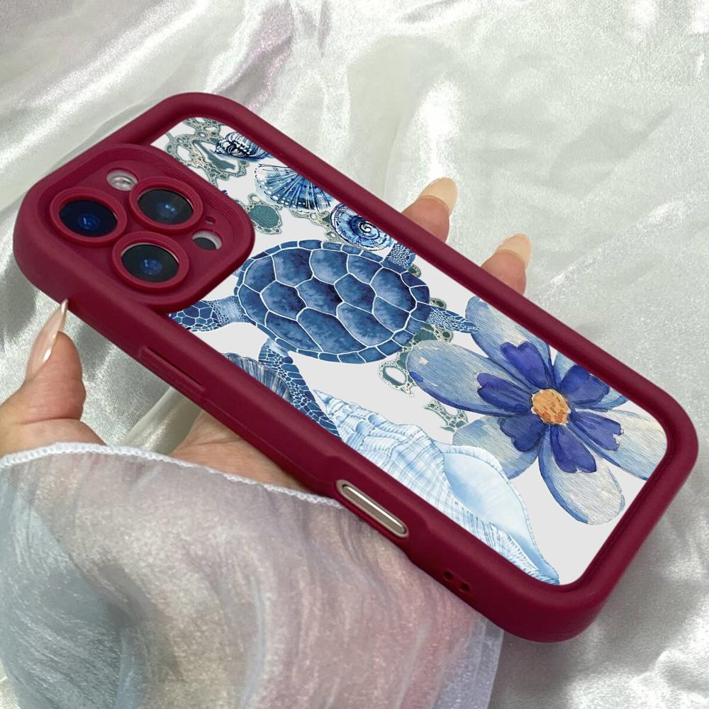 JT100 Синяя морская звезда черепаха для iPhone 17 16 15 14 Pro Max Samsung S26 S25 S24 Ultra A17 A16 A07 A56 A06 Xiaomi 15T Redmi 14C 15c Note 14 Мягкий чехол из ТПУ