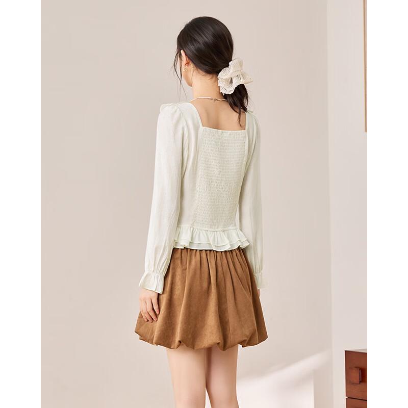IEF French Sweet Style Ruffled Long-Sleeve T-Shirt