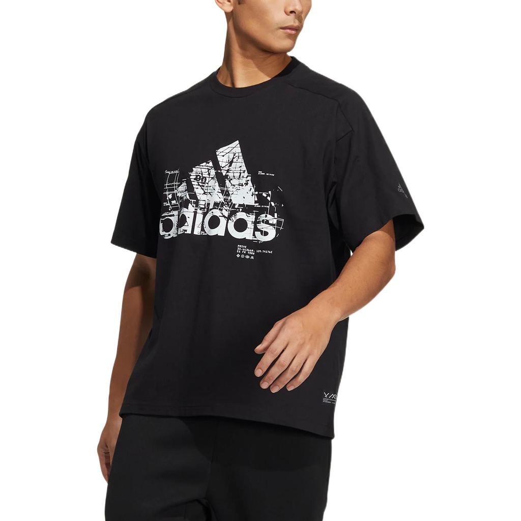 Adidas Футболка с круглым вырезом и большим логотипом, мужские топы, черные HD0066