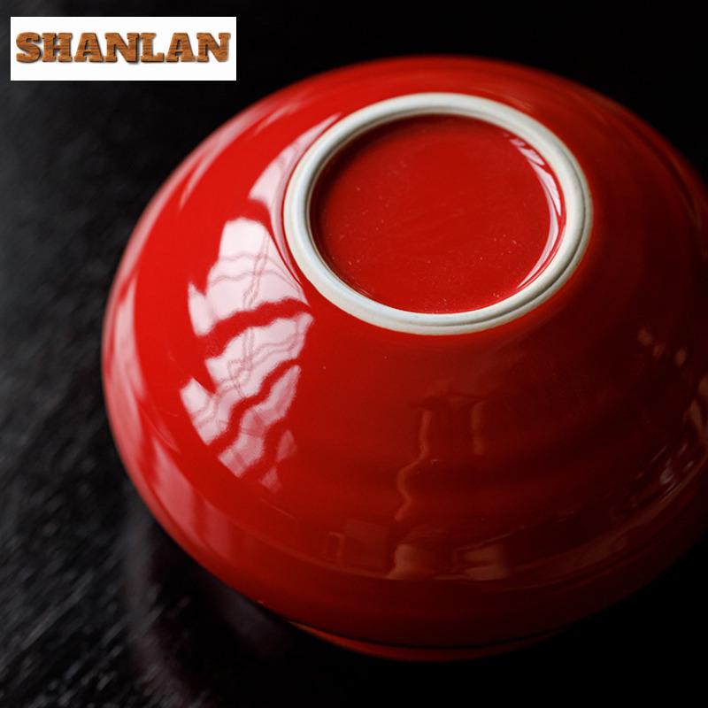 550ml Red Glaze Hand-painted Double Line Jianshui Tea Cup Wash Tea Residue Barrel Tea Garbage Can Household Chaxi Collection