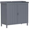Standing garden storage cabinet, 2-in-1 potting table double door, shelf, galvanized metal tray - grey