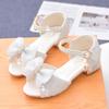 Children's Sandals Summer New Kids Crystal Bowknot Girls High Heels Soft Soled White Princess Wedding Performance Shoes