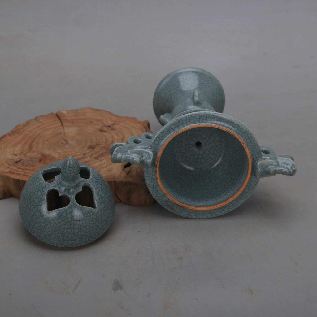 Song Dynasty Ru Kiln Celadon Double-Ear Dragon Incense Burner with Spur Marks - Antique Imitation Porcelain Collectible