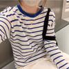 Простая ленивая полосатая футболка с длинным рукавом женская летняя свободная тонкая дышащая блузка-топ из ледяного шелка для верхней одежды