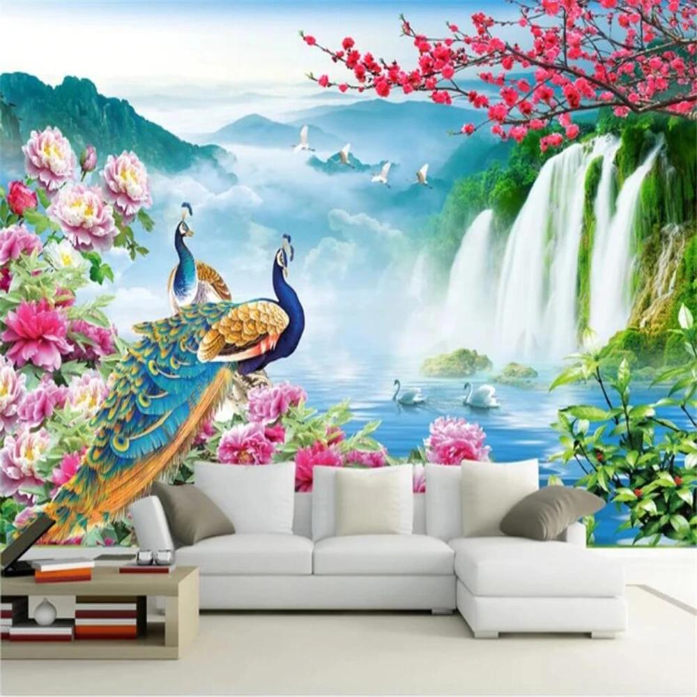 Wallpaper 3d Wonderland Peacock Landscape Painting Living Room Bedroom Hotel TV Background Wall Decoration