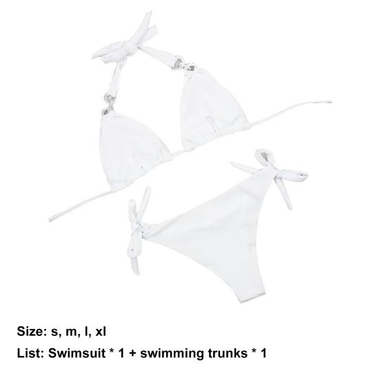 2 шт./компл. купальный костюм со стразами и кружевной шеей, мягкий летний комплект бикини с лямкой на шее