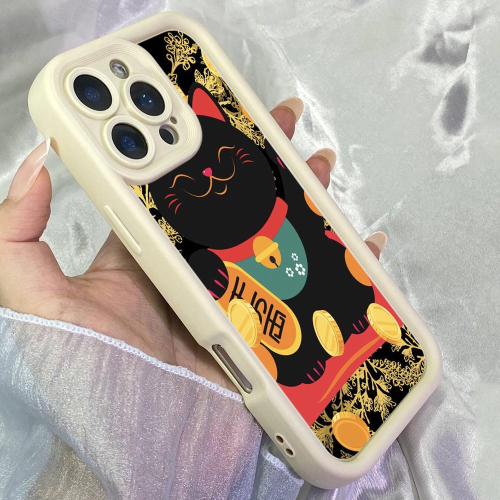 JT332 Манки Неко Счастливый Кот для iPhone 17 16 15 14 13 Pro Max Samsung S26 S25 Ultra A17 A16 A07 A56 A15 A14 Xiaomi 15T Redmi 15c Note 14 13 Мягкий Чехол