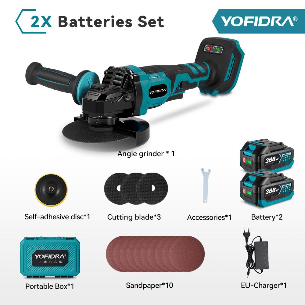 Yofidra 1500 Вт 125 мм бесщеточная угловая шлифовальная машина 3 передачи аккумуляторная шлифовальная машина режущий деревообрабатывающий электроинструмент для Makita 18 В аккумулятор