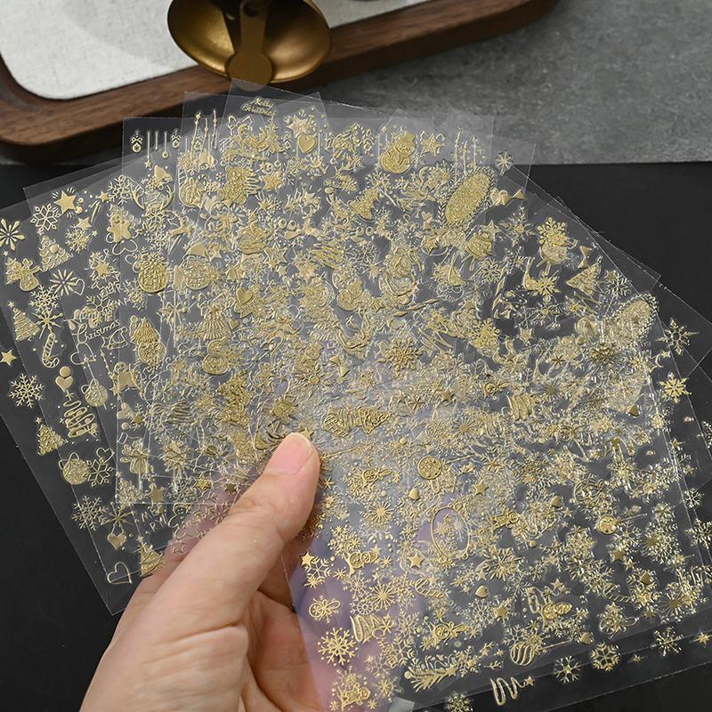 1 лист Золотые 3D Рождественские наклейки-фольга для ногтей Блестящая снежинка Рождественская елка Снежный шар Снежинка Слайдеры для ногтей Наклейки для ногтей