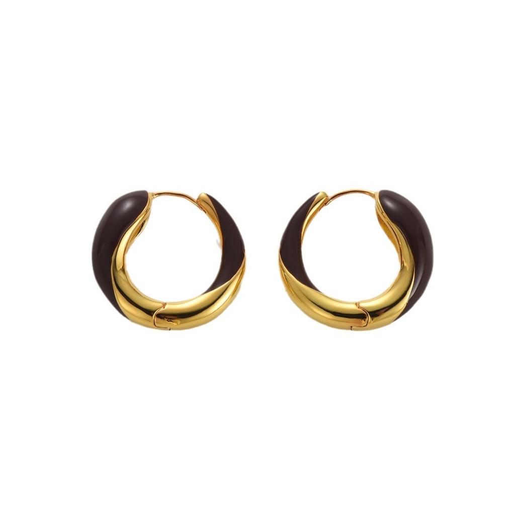 Maillard Ouroboros Enamel Earrings Women'S Light Luxury Niche Design Sense Advanced Sense Circle Earrings New