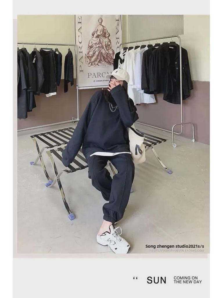 Spring & Autumn Women's Casual Sports Suit - European Street Fashion Two-Piece Set with Loose Sweater and Pants