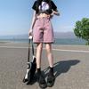 Ковбойские шорты женские летние грязно-фиолетовые брюки средней длины с высокой талией, свободные широкие брюки А-силуэта, утягивающие шорты