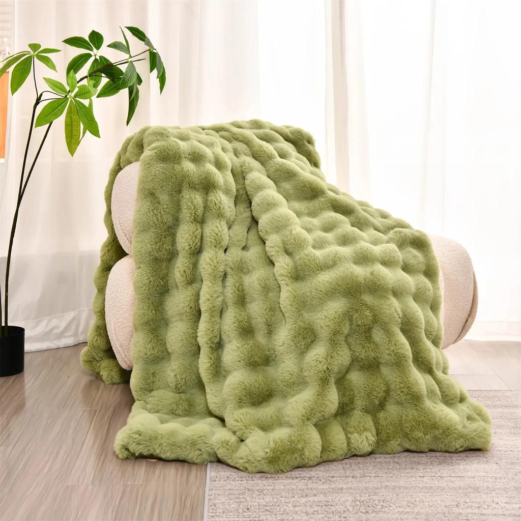 Luxury Double Layer Rabbit Fur Blanket Winter Thick Warm Fluffy Faux Fur Throws Blankets for Sofa Tie-Dye Soft Plush Bed Blanket