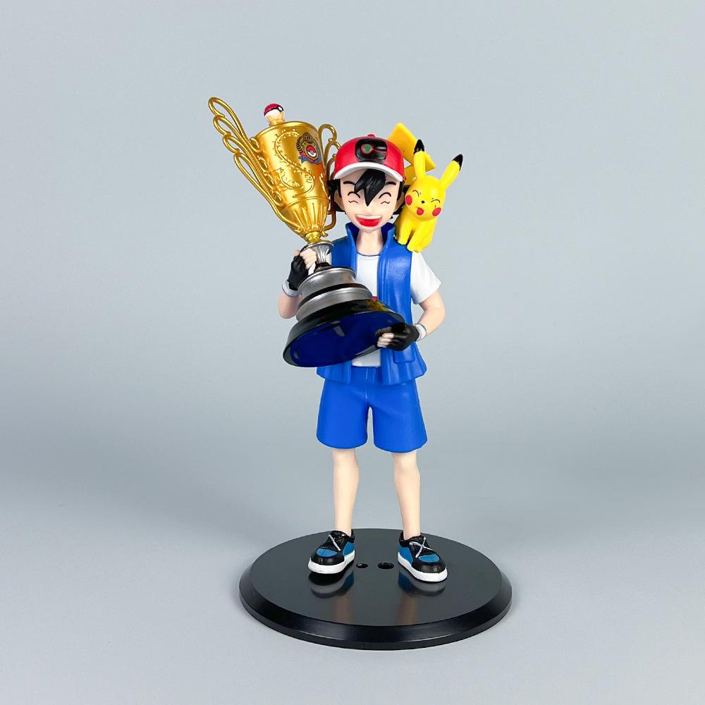 Anime Pokemon Figure Ash Ketchum Championship Trophy Scene Doll Collection Aciton Figure PVC Model Toy Gift