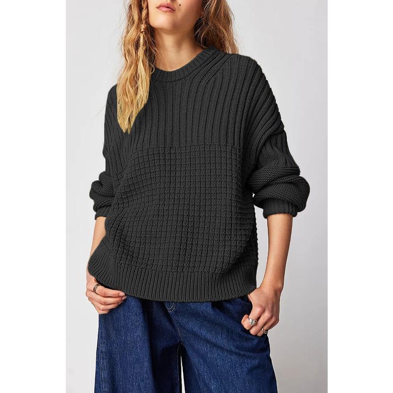 20Женский осенне-зимний однотонный свободный свитер с круглым вырезом