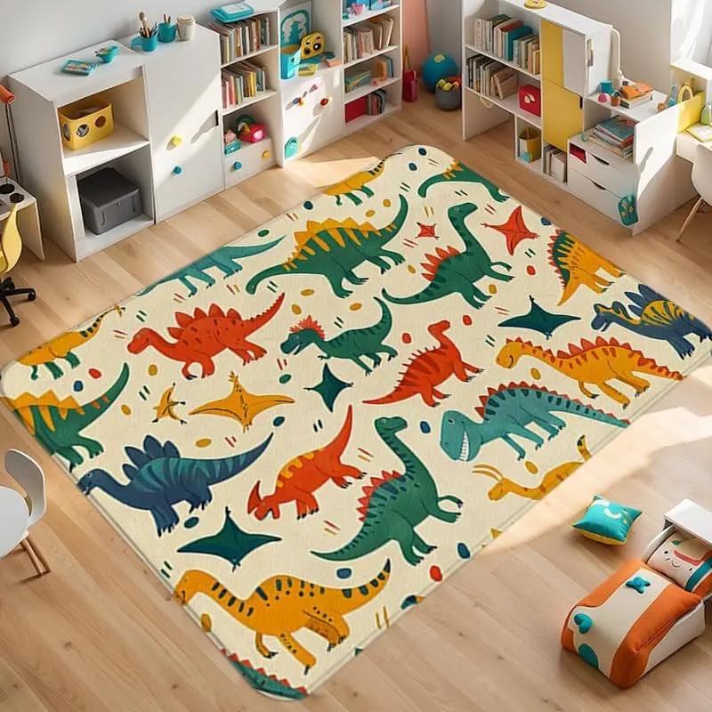 Dinosaur ABC Rug Non-Slip Play Mat Carpet for Boys Bedroom Kids Playroom Living Room Classroom Area Floor Mat Home Decor Doormat