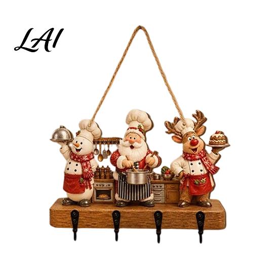 Xmas Hanging Ornament with Storage Wooden Rustic Christmas Stocking Hanger Gingerbread House Decorative Hook Board for Scene Home Wall Decor