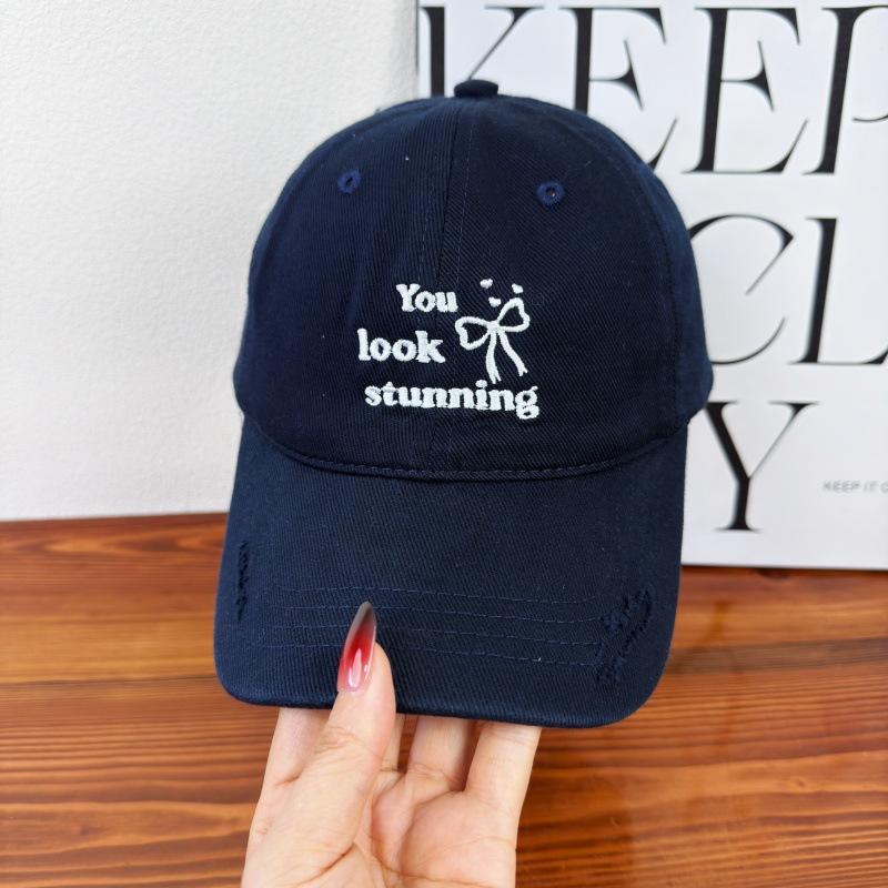 Spring and summer new black baseball hat for men and women Korean hole letter embroidery soft top versatile cap