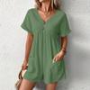 Women's Casual V-Neck Short Sleeve With Pockets Comfort Jumpsuit Shorts