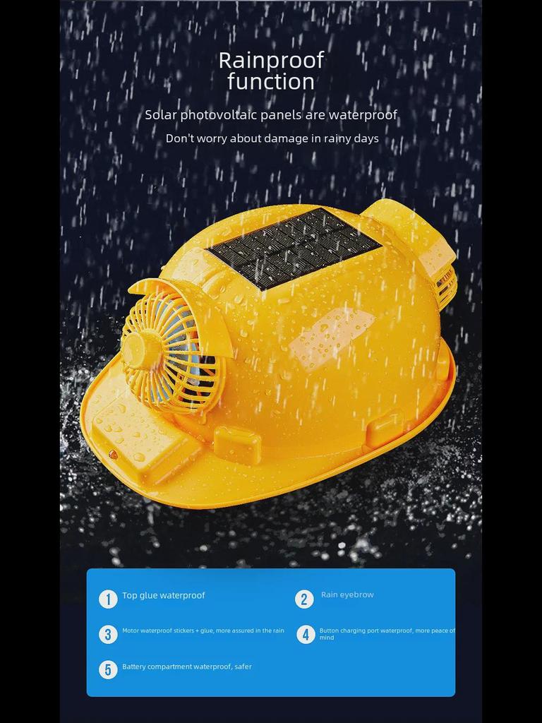 Шлем с двумя вентиляторами на солнечных батареях и подсветкой — ударопрочная перезаряжаемая кепка инженерной конструкции.