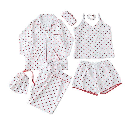 Women's 7-Piece Satin Pajama Set Sexy Cami Top Button Down Long Sleeve Top And Shorts Pants Sleepwear Pjs Set