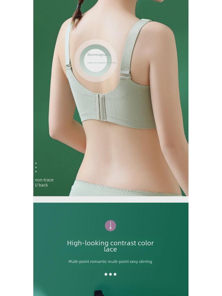 Women's Non-Magnetic, Thin, Large-Size Bra: Breast Reduction, Slimming, Anti-Sagging, No Steel Ring, Side Collection Design.