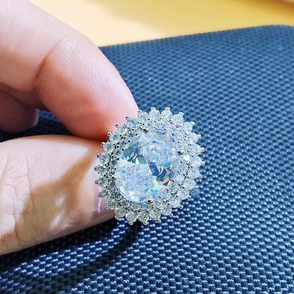 Luxury Coconut Egg Zircon Ring Female Simulation Amethyst Citrine Pink Diamond Adjustable Ring