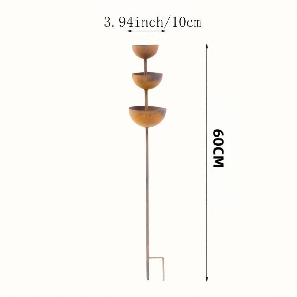Plant Support Bird Water Feeder Rainwater Collector Metal Garden Stake Yard Ornament Outdoor