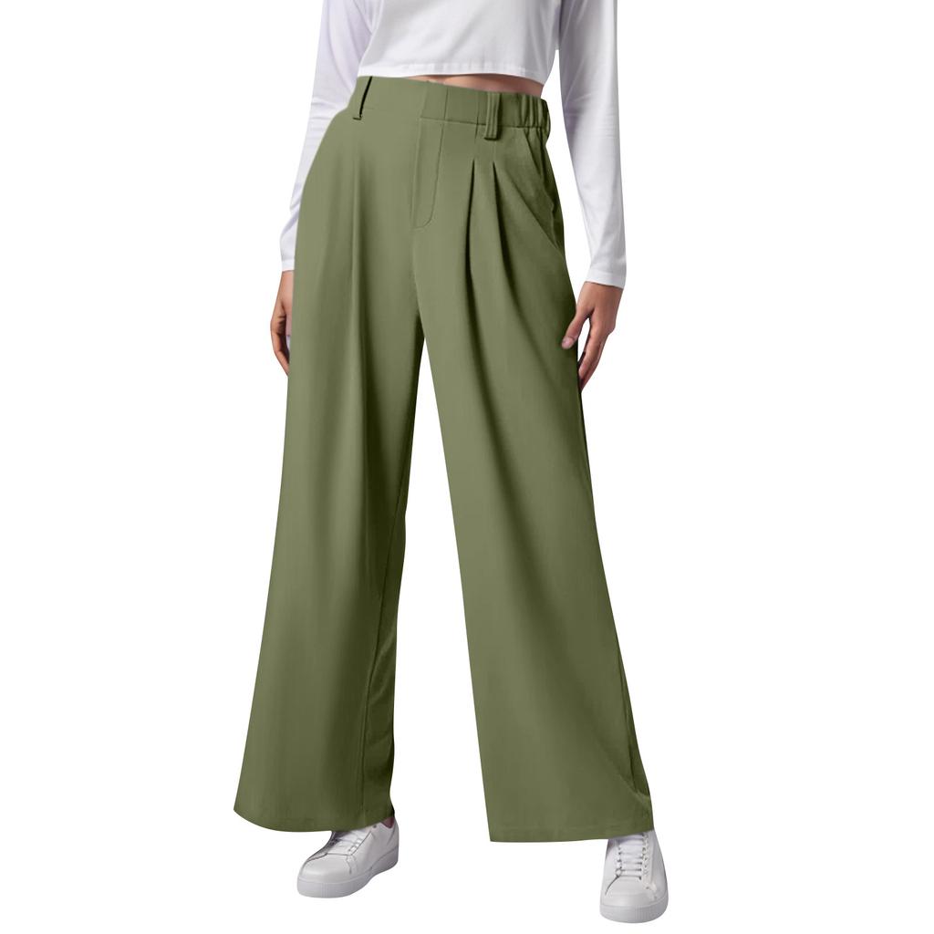 Женские широкие брюки, эластичные трикотажные повседневные брюки-палаццо с высокой талией, брюки с карманами