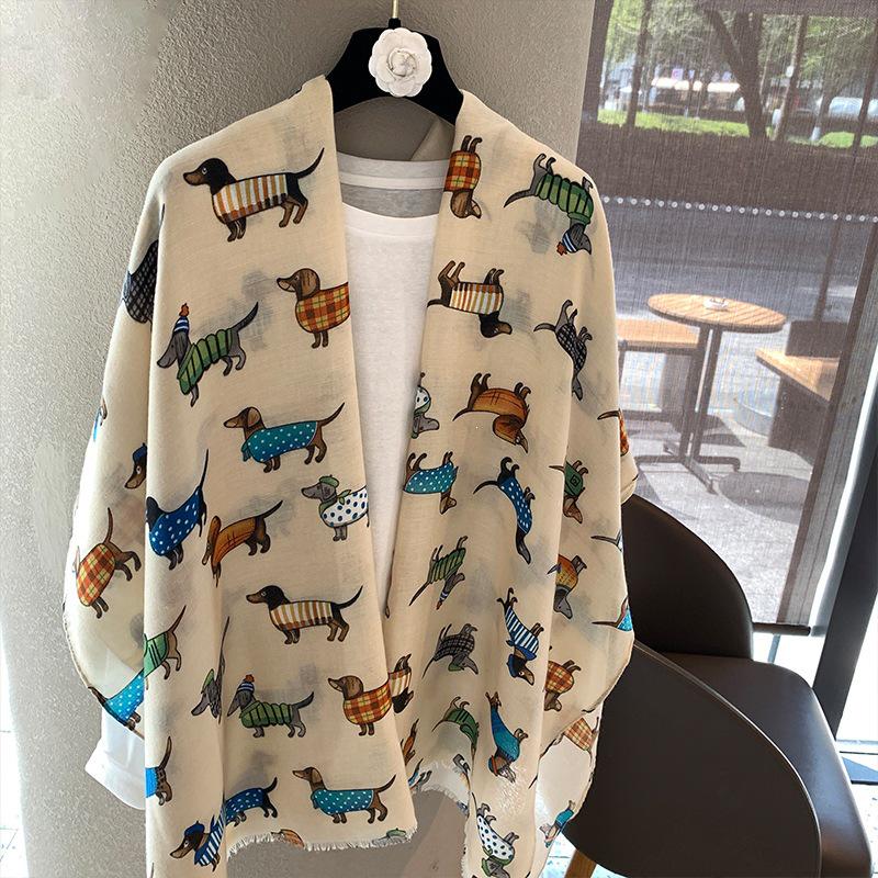 Summer Dachshund Print Silk Scarf: Cute & Versatile Cotton Linen for Spring Travel