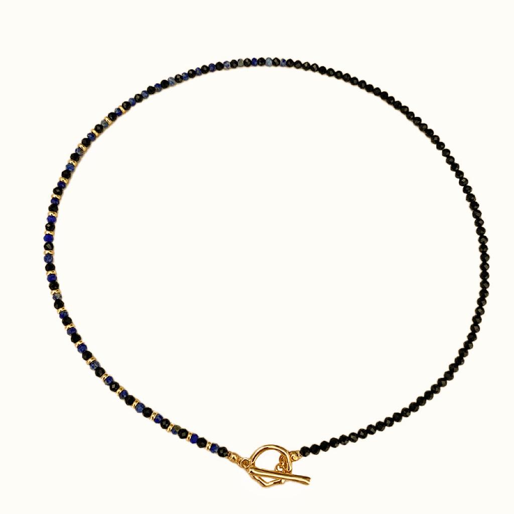 Retro Lapis Lazuli and Black Spinel Layered Choker Necklace for Women